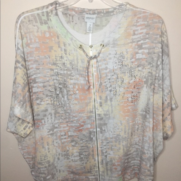 Chico’s Renee Zip Up Short Sleeved Jacket Sz 2 Lrg - Picture 1 of 8